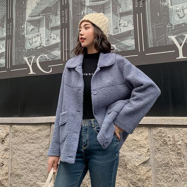 

lambswool coat female pink version loose short woolen coat quality plus size fashion women coats jackets abrigos mujer invierno1, Black