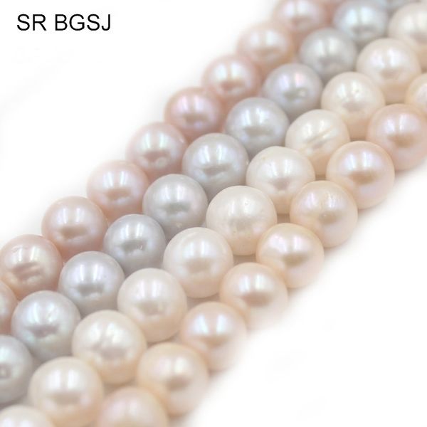 

9-10mm round natural freshwater pearl gemstone jewelry bead strand round pearls 15" t200507, White