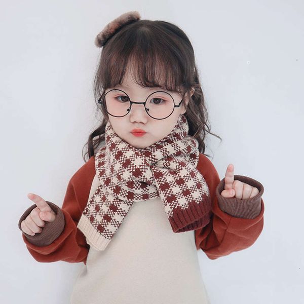 

scarf korean sle children's new plaid for wool boys girls in autumn and winter, Red;brown