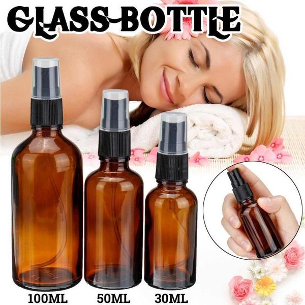 

30ml/50ml/100ml portable amber glass essential oil spray bottles mist sprayer container travel refillable outdoor hydration