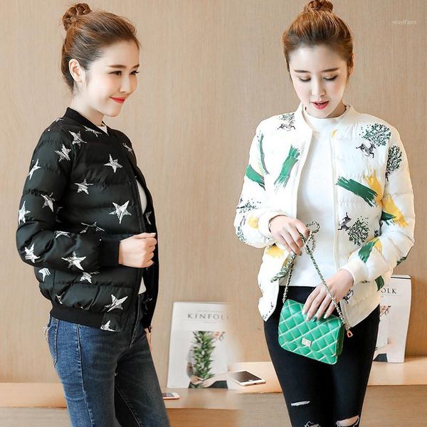 

new autumn winter parkas print cotton jacket thick small coat female short slim cotton student plus size outwear women parkas1, Black