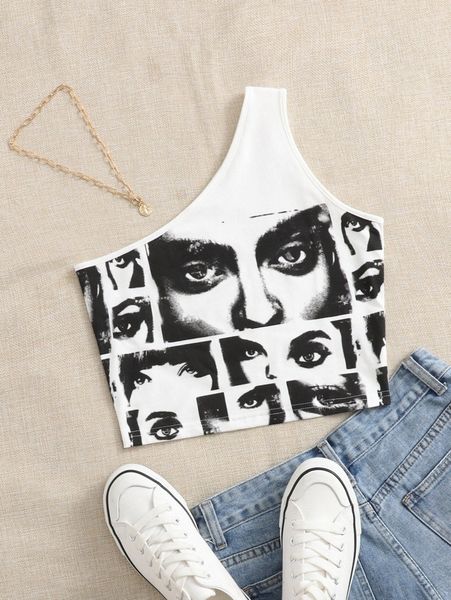 

figure graphic one shoulder a4jy#, White