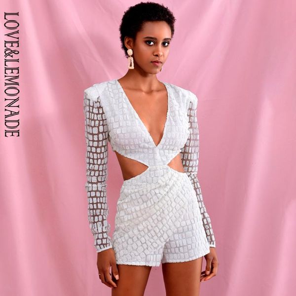 

women's jumpsuits & rompers love lemonade white dark v-neck open back cross glitter glued material long sleeve playsuit lm82379, Black;white