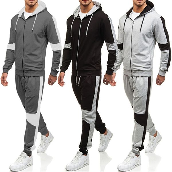 

new brand man tracksuit men's sets sportswear zipper hoodies+pants male casual sweatshirts coat sports suits men's clothing 201118, Gray