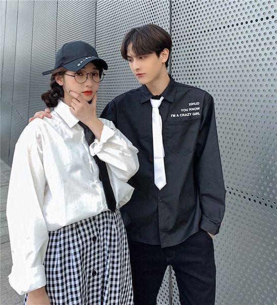 

2021 long sleeve shirt spring new lapel and female neck youth male clothes xb7e, White;black