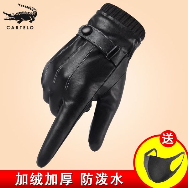 

crocodile in winter men's cycling leather gloves with plush touch screen for women's outdoor driving