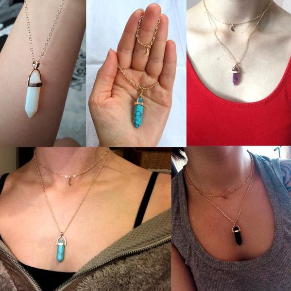 

quartz necklace jewelry crystals amethyst rose bead chakra healing point women men natural stone moon pendants nec