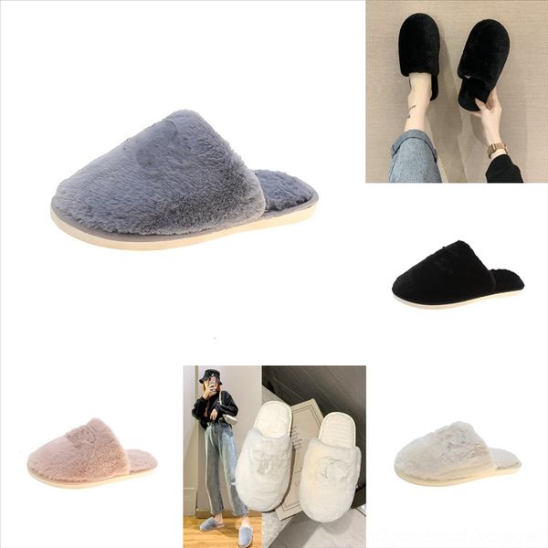 

wwvjo fur shoes women toe ladies' slippers low slides plush slippers butterfly-knot flock luxury winter footwear slipers cover plush, Black