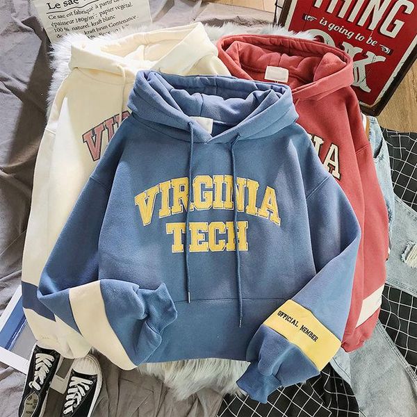 

oversized hoodies women thicker letter warm pullover coat drawstring harajuku sweatshirt korean letter printing cloth, Black