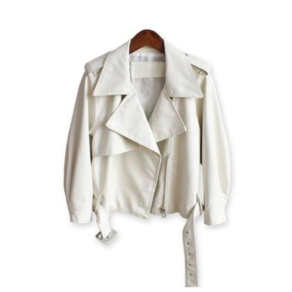 

2021 new autumn women of female thin with short belt plutonium leather jacket fjlj, Black