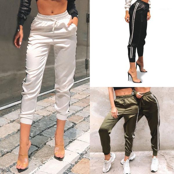 

fashion jogger long pants autumn 2020 new womens fitness leggings sport high waist side striped jogging pants trouser streetpant1, Black;white