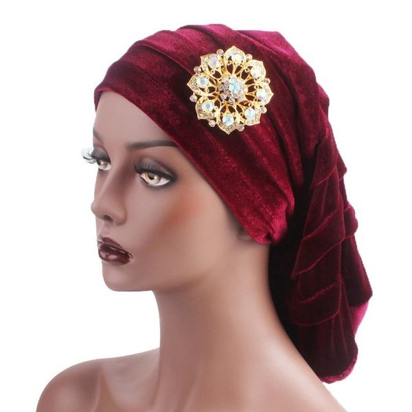 Мода женская осень осень зима головной убор аксессуары женские украшения цветов длинная хвостовая шапка элегантная плиссированная бархатная каска