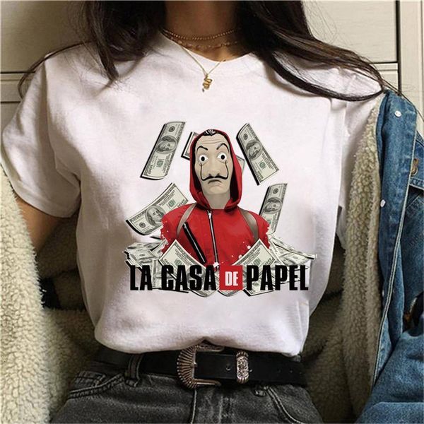 

la casa de papel summer new women t shirts harajuku print short sleeve funny money heist house of paper tees, White