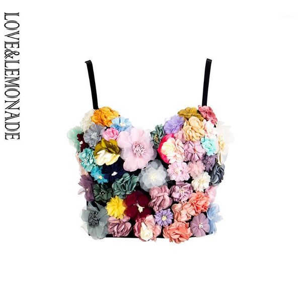 

love&lemonade colorful three-dimensional flower embroidery tube strap lm900381, White