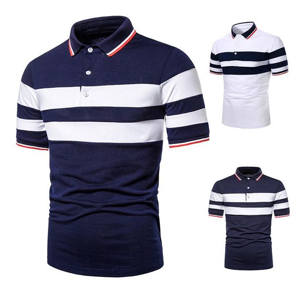 

men's polos summer men short-sleeved brand clothing golf shirt fashion business casual cotton male strip contrast color, White;black