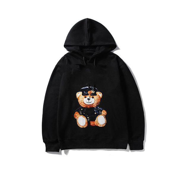 

men's hoodie sweatshirt men's stylist hoodie bear print plus fleece sweater hip hop street loose pullover black and white men&#039