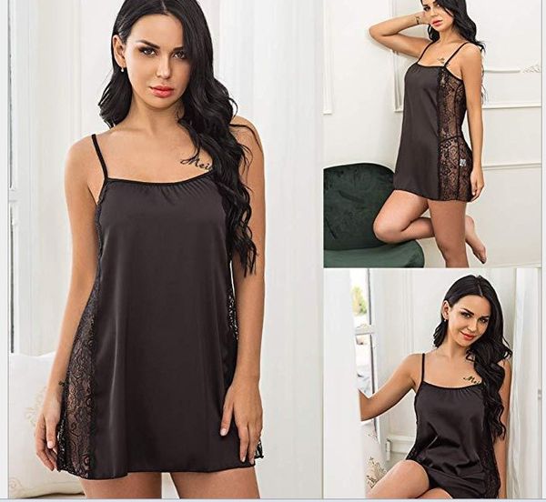 

underwear wholesale ladies underwear side hollow-out lace suspender women' nightdress suit, Red;black
