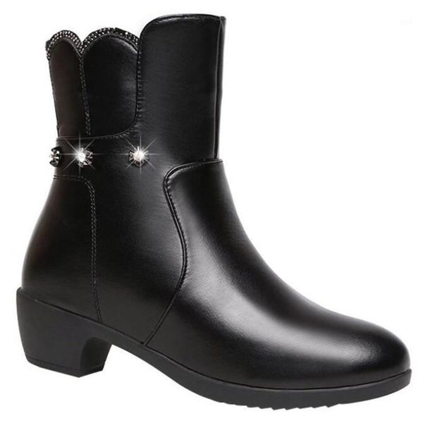 

boots winter plus size women's 2021 mid-heel warm and velvet leather casual fashion motorcycle 35-421, Black