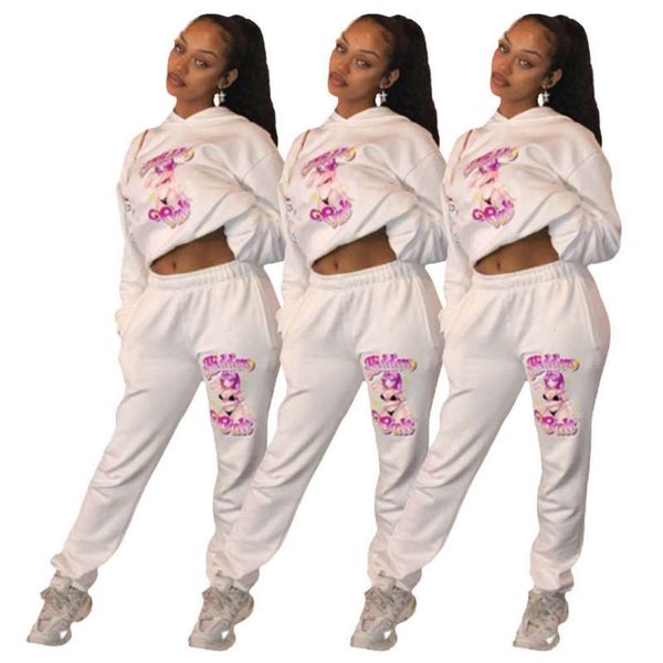 

casual women's mayason's sports new style suit hooded printed sweater set, Gray