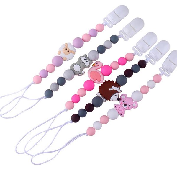 

baby pacifier clip chain wood silicone cute sheep bear animal beads pacifier chain chew baby teether toys dummy nipple holder