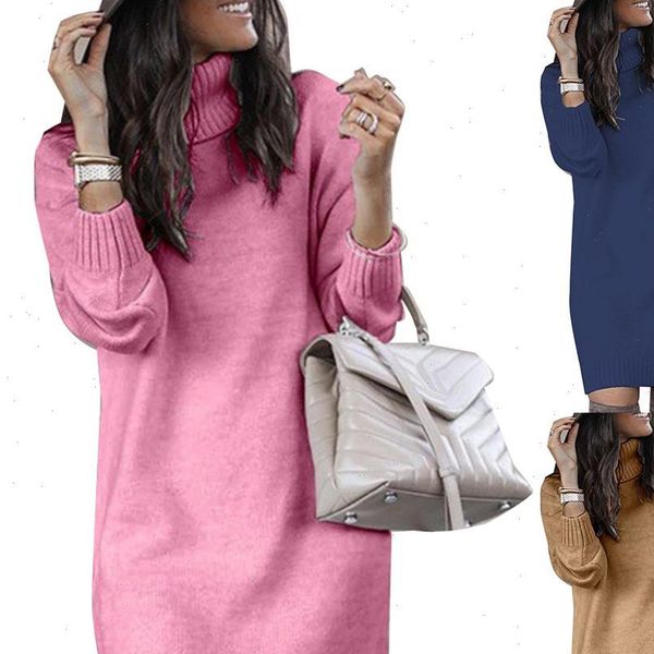 

womens dresses women autumn turtleneck long sleeve warm loose knitted sweater knee length dress drop shipping good quality, Black;gray