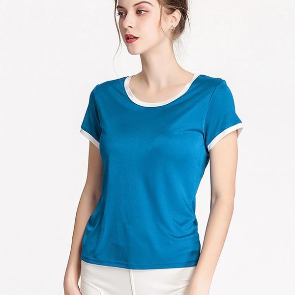 

women's silk t-shirts summer 100% knitted silk short-sleeve crew neck casual tshirt comfy soft tee plus size 3xl1, White