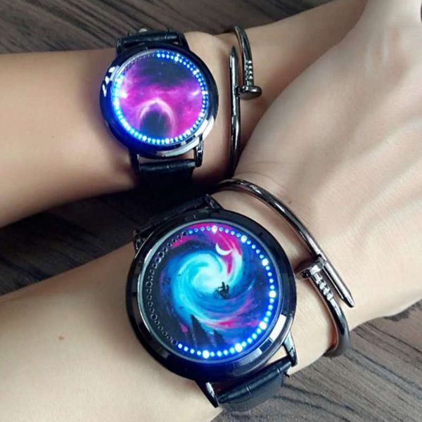 

screen lovers watch watch led touch creative luminous fashion simple fashion men and women watch korean version real belt personality, Slivery;brown