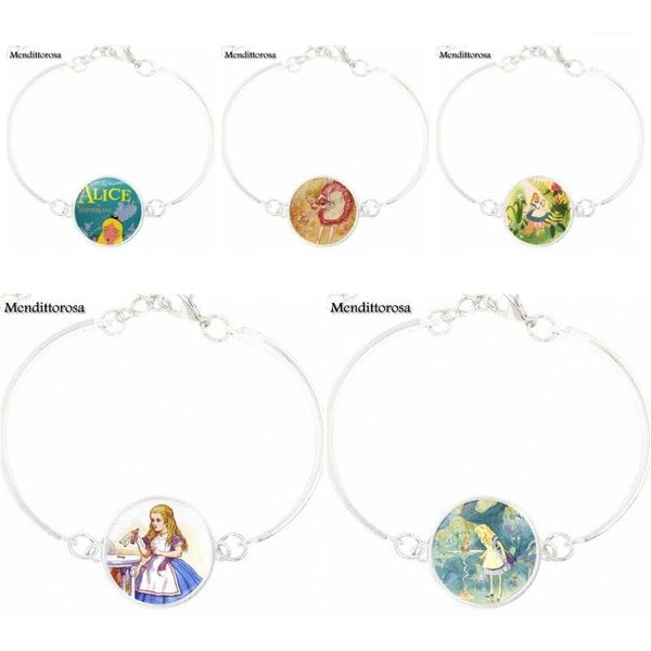 

ej glaze alice quote for women gifts boy 2020 new arrival glass cabochon round bracelet bangle jewelry1, Golden;silver
