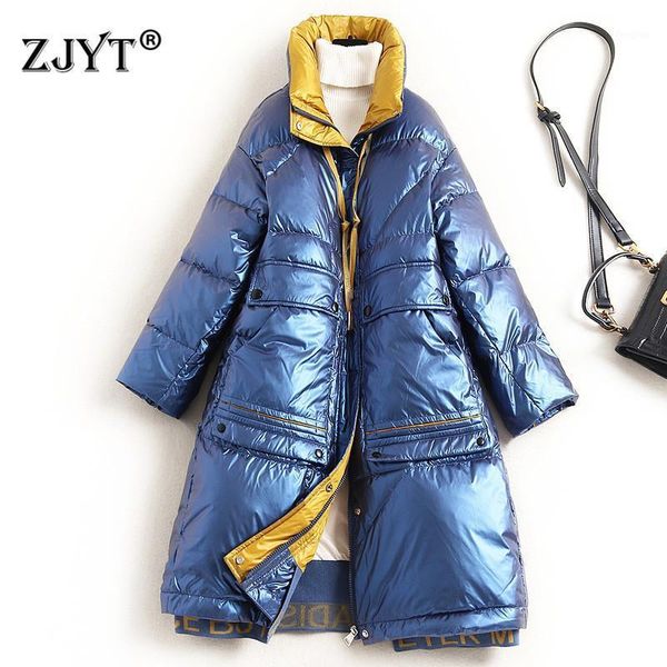 

fashion women winter thick warm down jackets and coats stand collar long parkas elegant lady outerwear1, Black