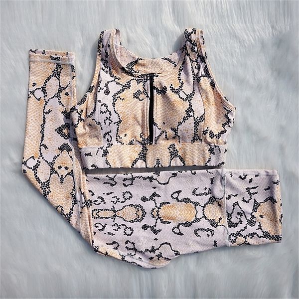 

yoga set women 2 piece new leopard sport suit fitness wear running workout leggings pant with zipper female tracksuit y201128, Gray