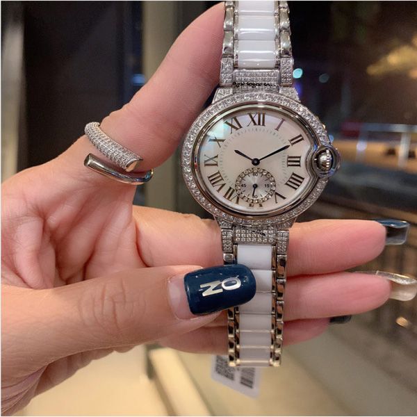 

luxury ceramic diamond watch ladies new fashion jewelry diamond design watch dress watch luxury casual watches ladies gift 378, Slivery;brown