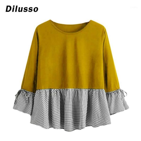 

fashion women casual plus size shirt long sleeve ruffles o-neck shirt patchwork ladies summer antumn #d31, White