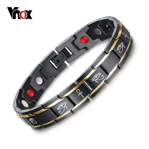 

men's bracelet magnetic bio energy healing jewelry engraved ankh horus improving blood circulation 200928, Black