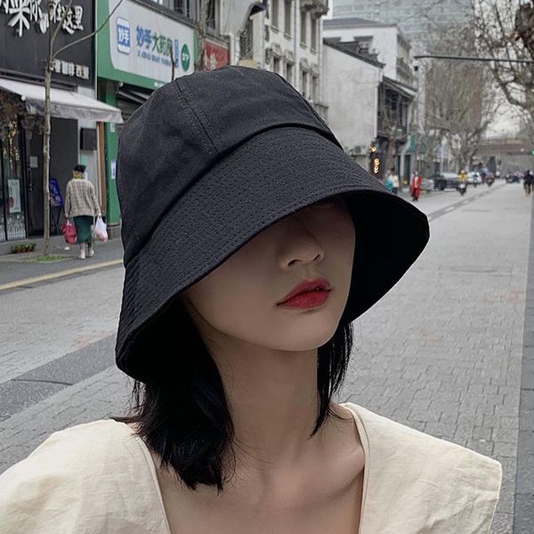 

wide brim hats men and women bucket hat street style solid color sunscreen cotton travel hunting wholesale, Blue;gray