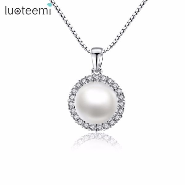 

luoteemi white gold color elegant cubic zirconi with white created pearl necklaces pendants jewelry for women accessories bijoux 201013, Silver
