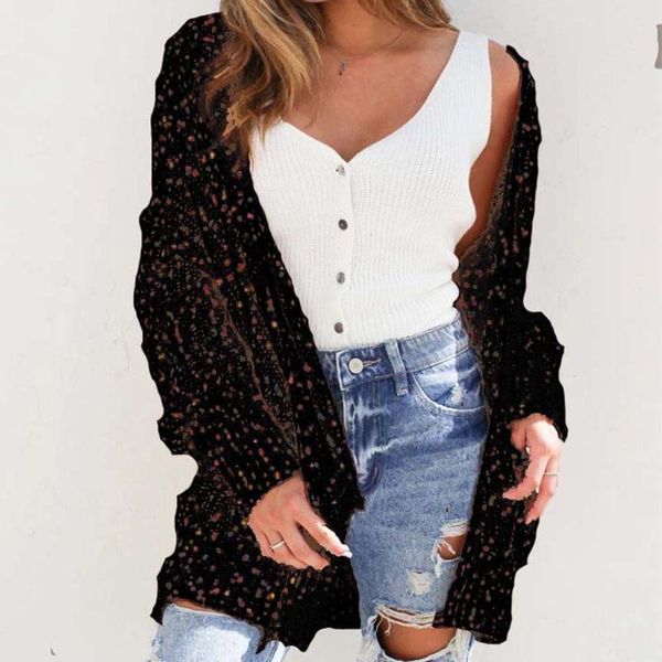 

women autumn and winter sweater and cardigans knit long sleeve pocket hollow out cardigan loose dot cardigan #1116, White