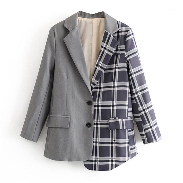 

women's suits & blazers women office wear plaid patchwork blazer coat fashion long sleeve pockets female outerwear casual suit chic 1, White;black