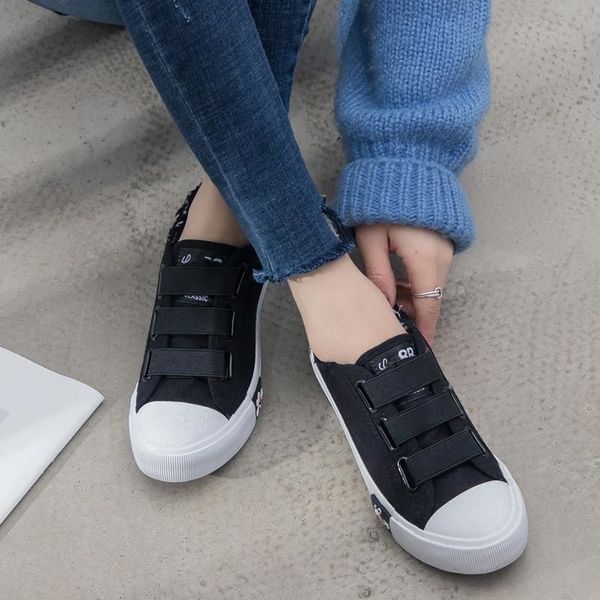 

canvas fashion hook&loop women flat breathable ladies sneakers spring casual female causal shoes woman y200801, Black