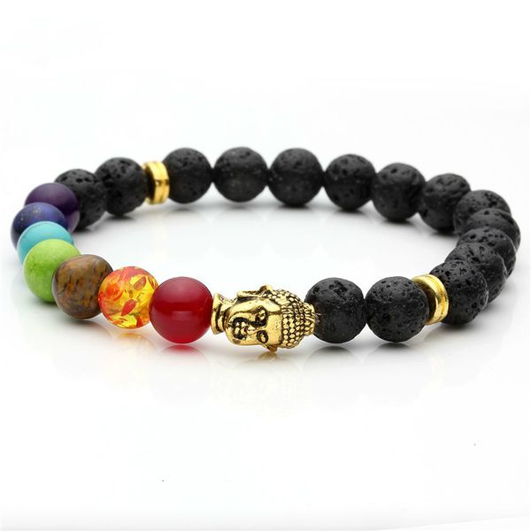 

white stone black lava beads 7 chakra 8mm healing balance buddha bracelet yoga