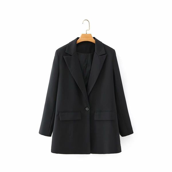 

2021 new autumn europe and the united states women's contracted a grain of buckle western-style female suit jacket 2k18, Black;brown