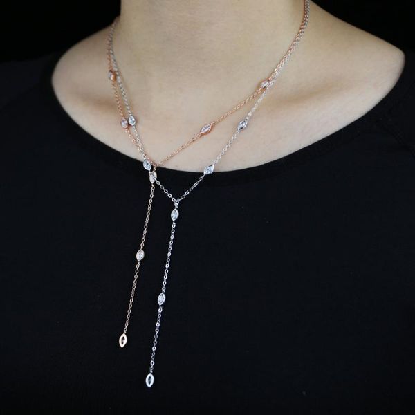 

trendy long chain necklace tear water drop pendants y necklace dainty cz women wedding simple statement choker jewelry drop ship, Silver
