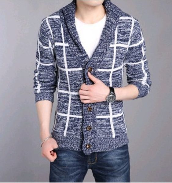 

zogaa men's striped winter single jacket casual holiday breasted turn-down collar knitting man cardigan sweatercoat z1au, Black