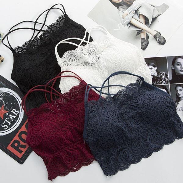 

lace crop women hollow tank soft bralette female no wire tube cozy underwear breathable lingerie femme, Black;white