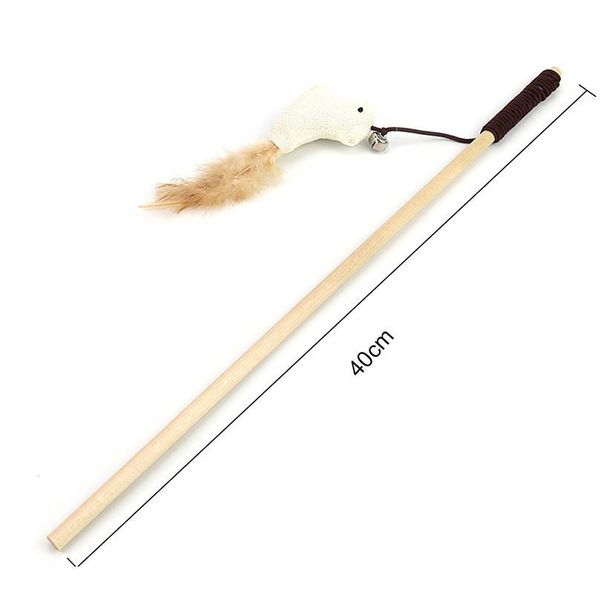 

40cm pet cat teaser toys feather linen wand cat catcher teaser stick cat interactive toys wood rod mouse toy with m jllxel