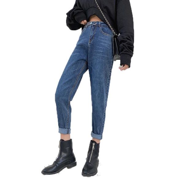 

women's jeans plus size 2021 skinny solid high waist denim pencil pants female ankle length straight casual slim trousers, Blue