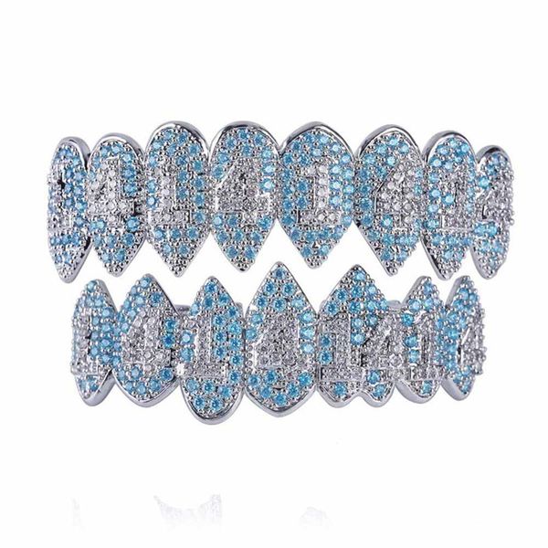 

blue out iced 1414 bling a cubic zircon the bottom set of grillz fashion hip hop teeth body jewelry present 7p5e, Silver