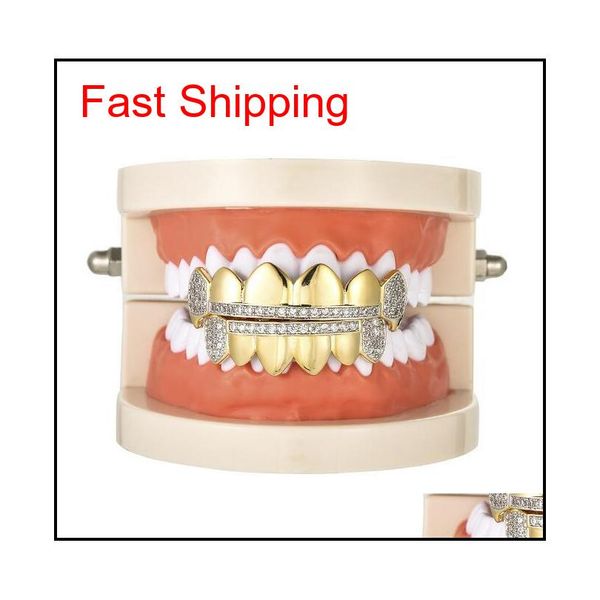 

fashion cubic zirconia gold teeth grills hiphop rocker halloween iced out caps bottom fang gri qylrbx mj_fashion, Silver