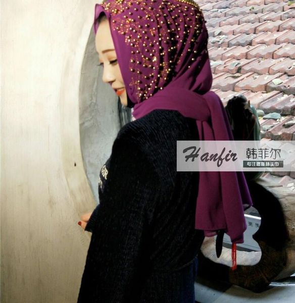

2019 shawls scarf muslim women diamonds chiffon hijab1, Red