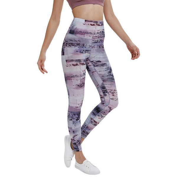 

yoga outfits printed pants ninth women's breathable and quick-drying running high waist fitness, White;red