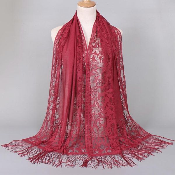 

elegant pure color scarves tassel shawl female 170*65cm hollow lace party bride bridesmaid mesh yarn temperament evening scarf q bbyzhx